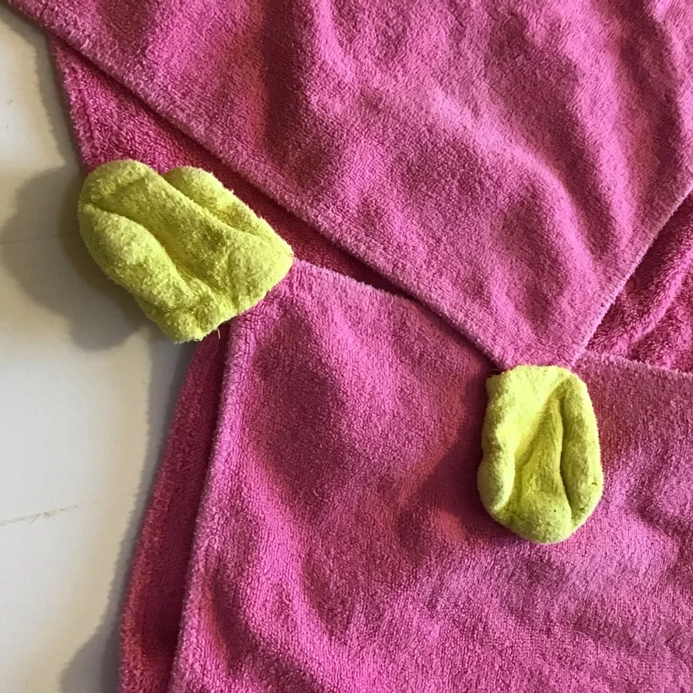Pink Princess Hooded Bath Towel Toddler Girl Yellow Mittens Appliqué Crown